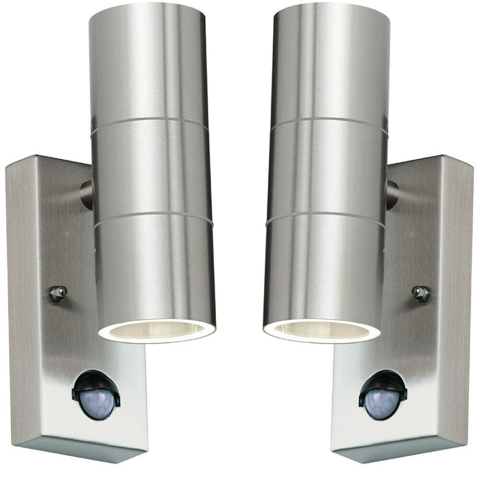 2 PACK IP44 Outdoor Accent Light & PIR GU10 Stainless Steel Up & Down Wall Lamp Loops