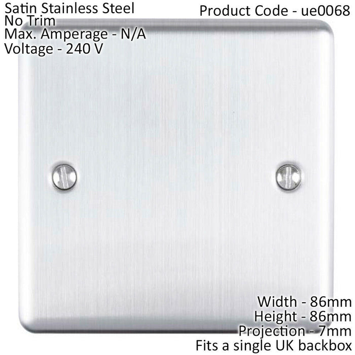Single SATIN STEEL Blanking Chassis Plate Round Edged Wall Box Hole Cover Cap Loops