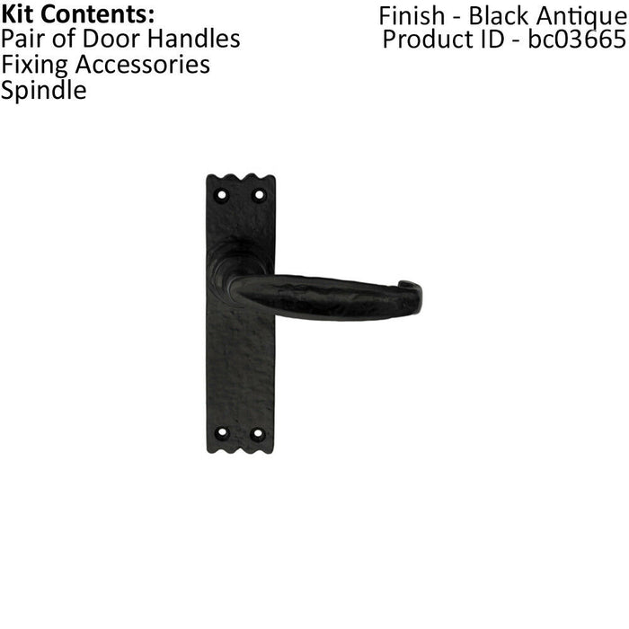 PAIR Creased Style Handle on Slim Latch Backplate 156 x 38mm Black Antique Loops