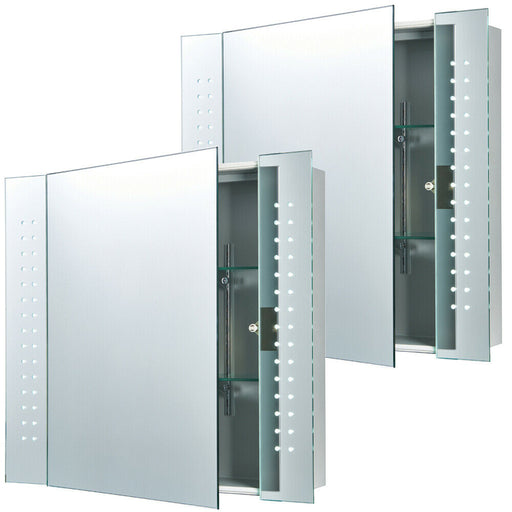 2 PACK IP44 LED Bathroom Mirror 60cm x 65cm Cabinet Light IR Switch & Shaver Loops