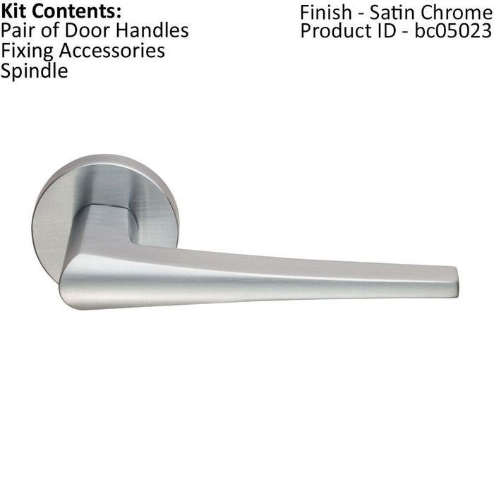 PAIR Straight Wedge Shaped Handle on Round Rose Concealed Fix Satin Chrome Loops