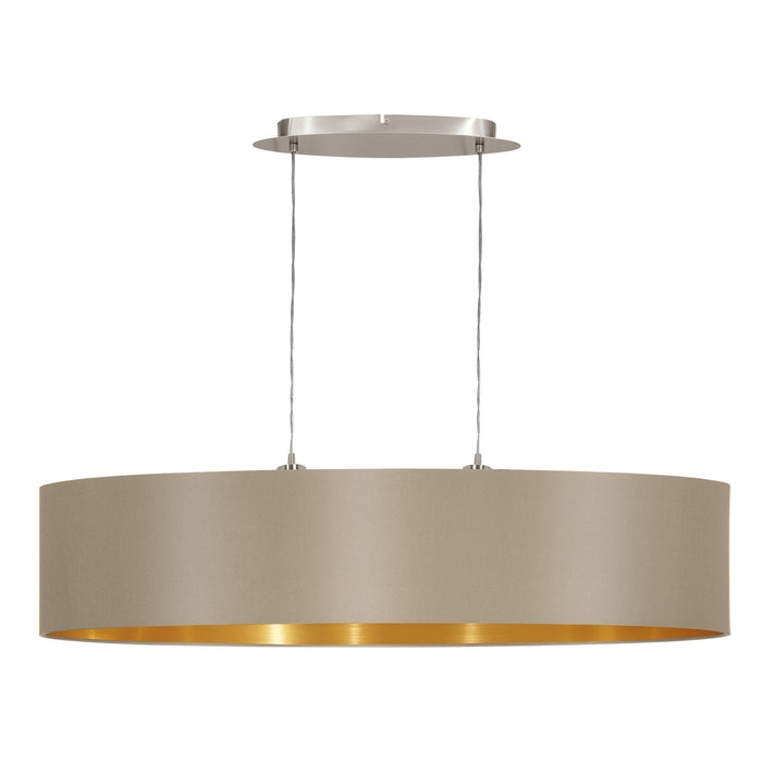 Pendant Light Colour Satin Nickel Shade Taupe Gold Fabric Bulb E27 2x60W Loops