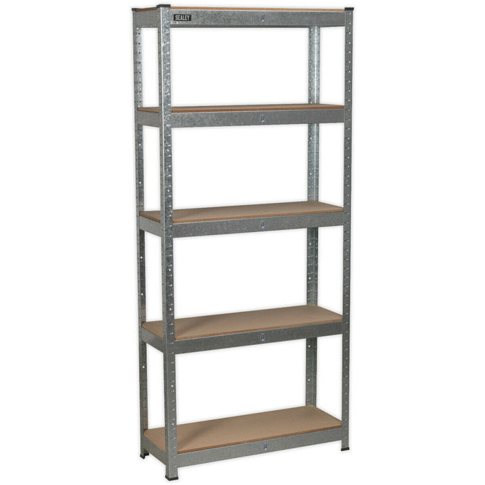 Warehouse Racking Unit with 5 MDF Shelves - 150kg Per Shelf - Galvanized Steel Loops
