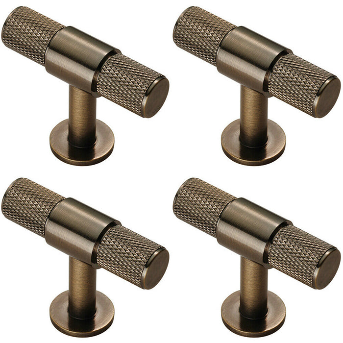 4x Knurled Cupboard T Shape Pull Handle 50 x 13mm Antique Brass Cabinet Handle Loops