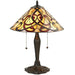 Tiffany Glass Table Lamp Light Vintage Dark Bronze & Red / Cream Shade i00227 Loops