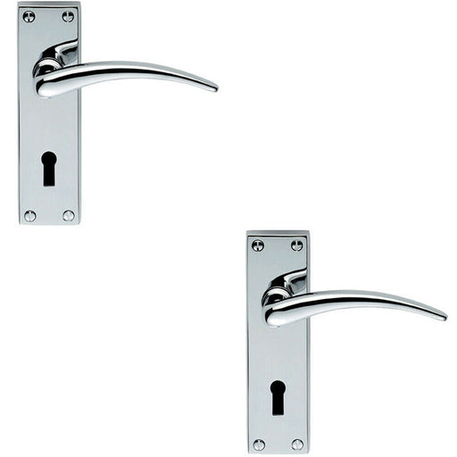 2x PAIR Slim Arched Door Handle on Lock Backplate 150 x 43mm Polished Chrome Loops