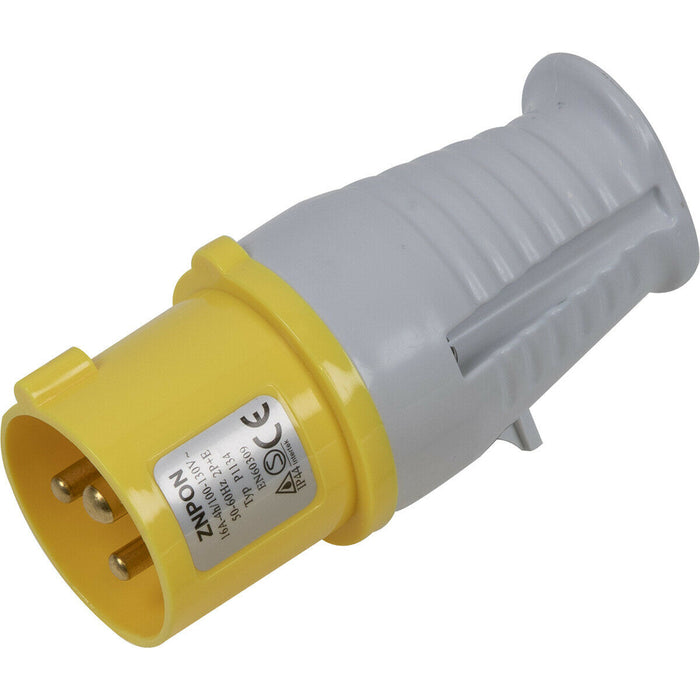 110V Yellow 2P+E Plug - Industrial 16A 2P+E Site Plug Connector - IP44 Rated Loops