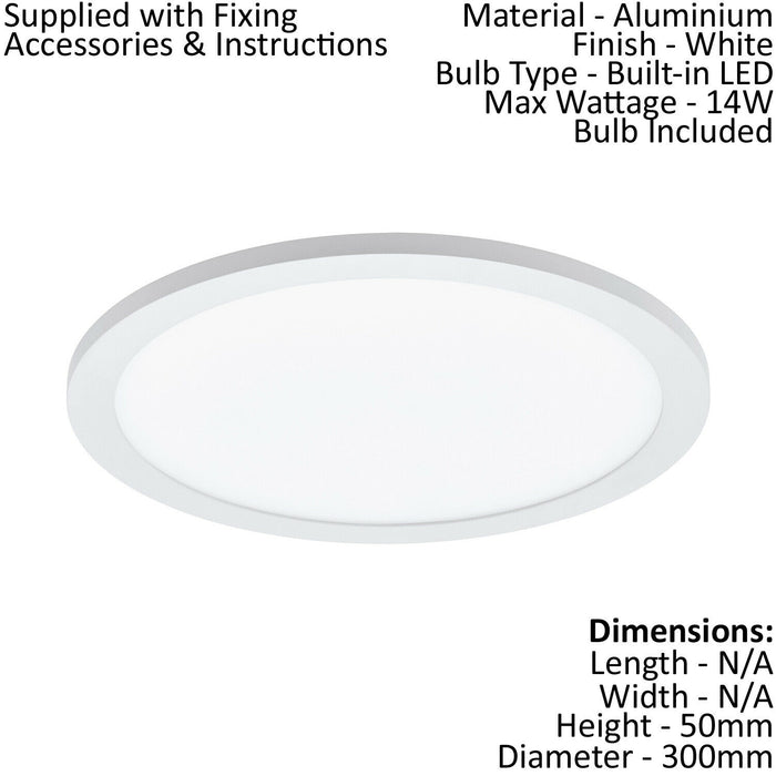 Flush Ceiling Light Colour White Shade White Plastic Bulb LED 14W Included Loops