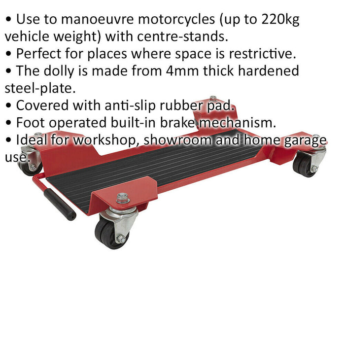 Motorcycle Centre Stand Moving Dolly - 220kg Weight Limit - Anti-Slip Rubber Pad Loops