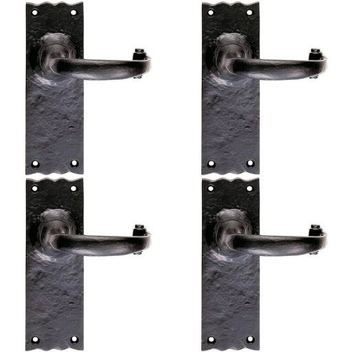 4x PAIR Forged Curved Lever Handle on Latch Backplate 155 x 54mm Black Antique Loops
