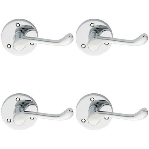 4x PAIR Victorian Scroll Lever on 58mm Round Rose Polished Chrome Door Handle Loops
