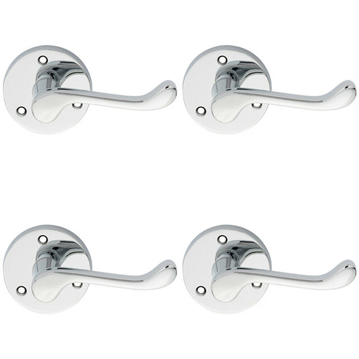 4x PAIR Victorian Scroll Lever on 58mm Round Rose Polished Chrome Door Handle Loops