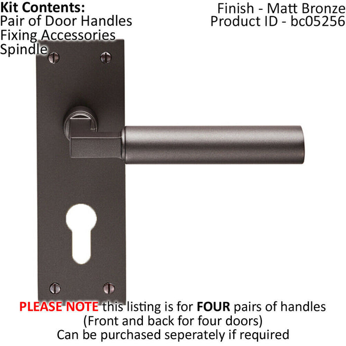 4x PAIR Round Bar Handle on Slim Euro Lock Backplate 150 x 50mm Matt Bronze Loops