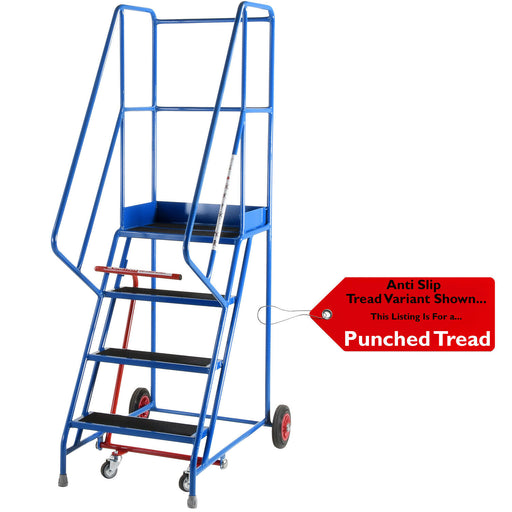 4 Tread Mobile Warehouse Stairs Punched Steps 2m EN131 7 BLUE Safety Ladder Loops