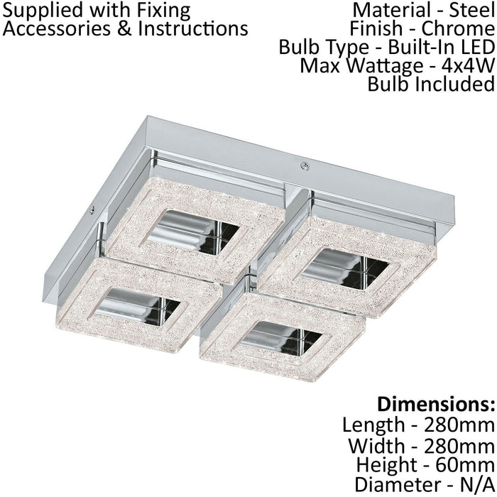 2 PACK Wall Flush Ceiling Light Chrome Shade Chrome Clear Crystal LED 4x4W Loops