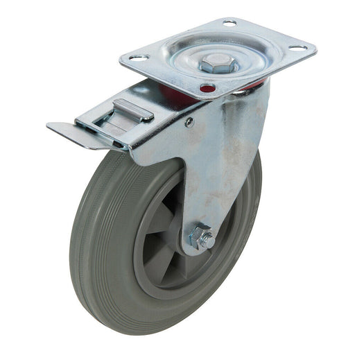 200mm HEAVY DUTY Castor Wheel 200KG Limit Swivel & Brake Non Marking Spare Tyre Loops