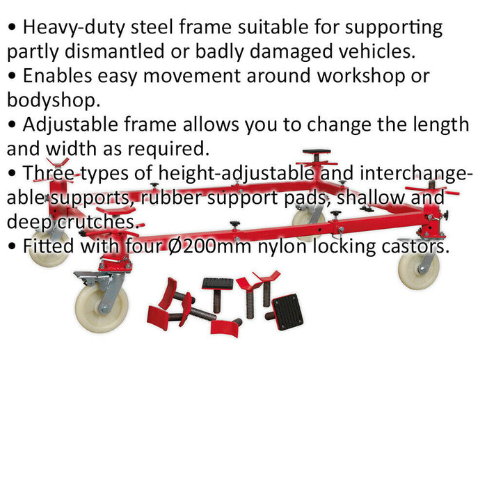 4 Post Adjustable Vehicle Moving Dolly - 900kg Capacity - Heavy Duty Steel Frame Loops