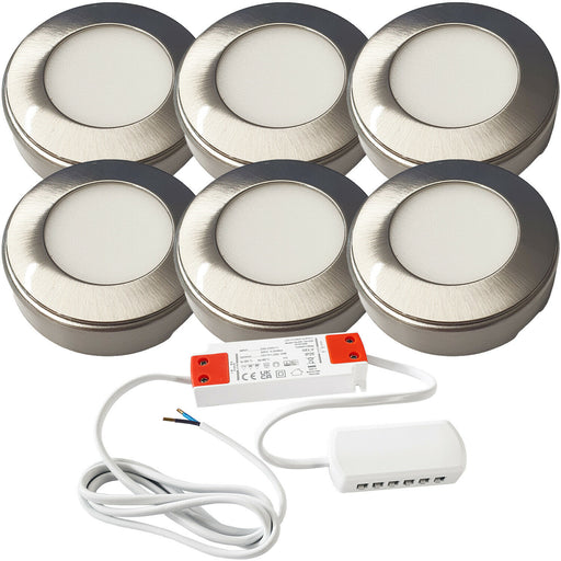 6x 2.6W LED Kitchen Cabinet Surface Spot Lights & Driver Steel Natural White Loops
