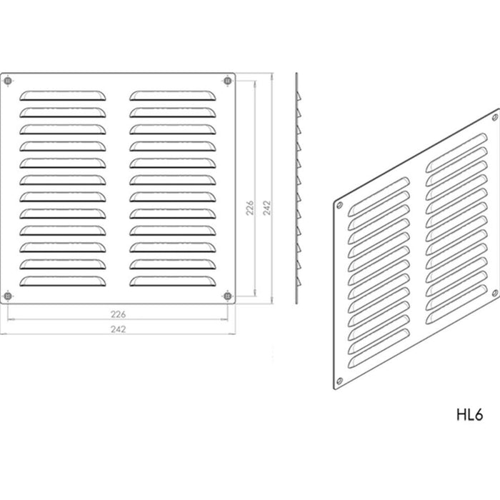 2x 242 x 242mm Hooded Louvre Airflow Vent Satin Chrome Internal Door Plate Loops