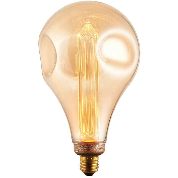 VINTAGE LED Filament Light Bulb AMBER GLASS E27 Screw 2.5W XL 243mm Dimple Lamp Loops