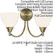 Dimmable LED Twin Wall Light Antique Brass & Frosted Glass Curved Lamp Lighting Loops