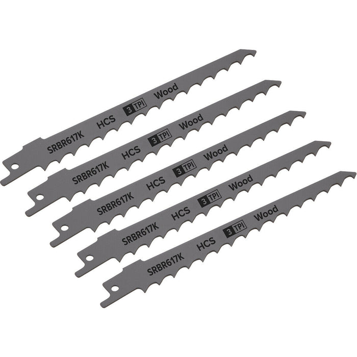 5 PACK 150mm HCS Reciprocating Saw Blade - 3 TPI - Milled Side Set Teeth Loops