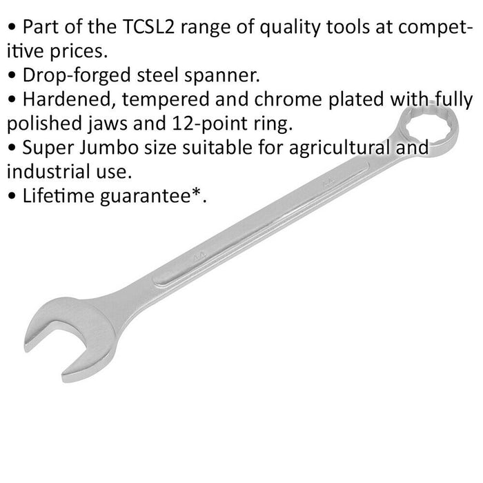 44mm Large Combination Spanner - Drop Forged Steel - Chrome Plated Polished Jaws Loops