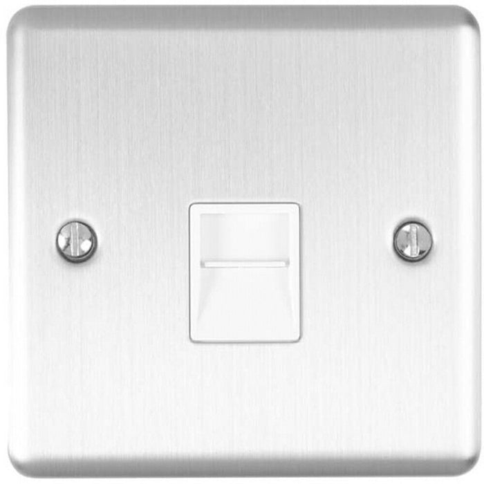 BT Master Single Telephone Socket SATIN STEEL & White PSTN Line Wall Face Plate Loops