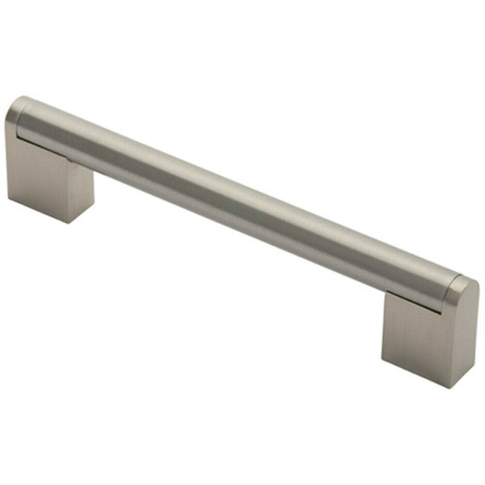 Round Bar Pull Handle 168 x 14mm 128mm Fixing Centres Satin Nickel & Steel Loops
