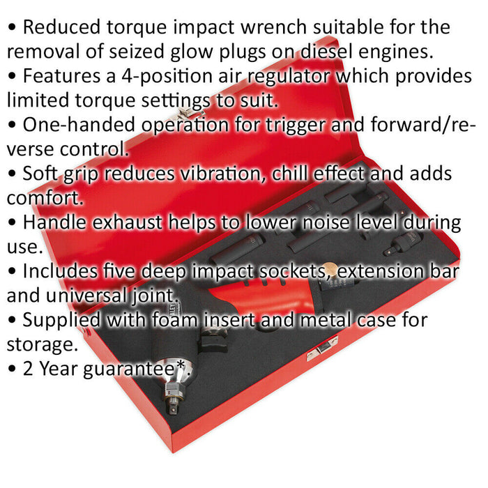Air Impact Wrench - Diesel Glow Plug Kit - 1/4 Inch Sq Drive - Reduced Torque Loops