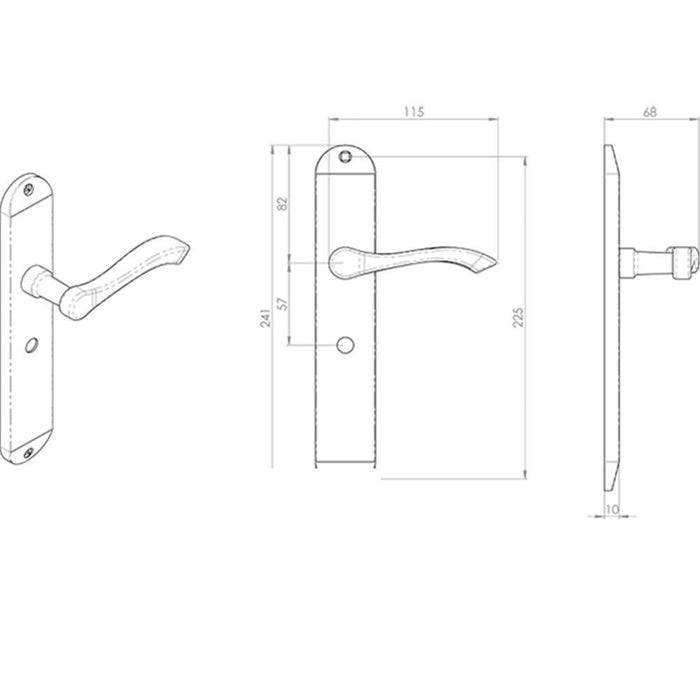 PAIR Curved Handle on Long Slim Bathroom Backplate 241 x 40mm Satin Chrome Loops