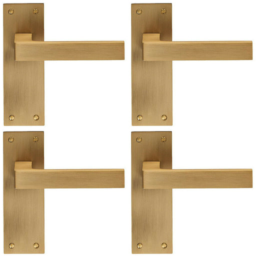 4x PAIR Straight Square Handle on Slim Latch Backplate 150 x 50mm Antique Brass Loops