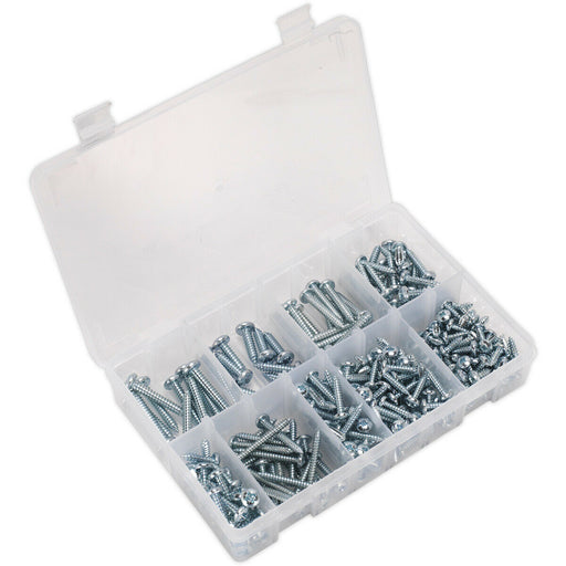 305 PACK Self Tapping Screw Assortment - Zinc Pan Head Pozi - Various Sizes Loops