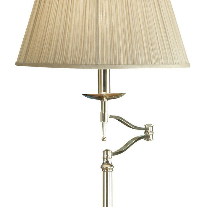 Luxury Moving Swing Arm Feature Floor Lamp Polished Nickel & Beige Organza Shade Loops
