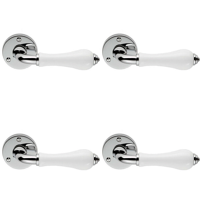 4x PAIR Porcelain Handle with Ringed Detailing 58mm Round Rose Polished Chrome Loops
