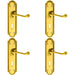 4x PAIR Reeded Scroll Handle on Shaped Lock Backplate 205 x 49mm Polished Brass Loops