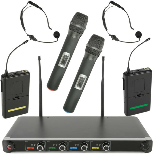 60m Quad Wireless Microphone Receiver System Handheld Headset UHF Karaoke Radio Loops