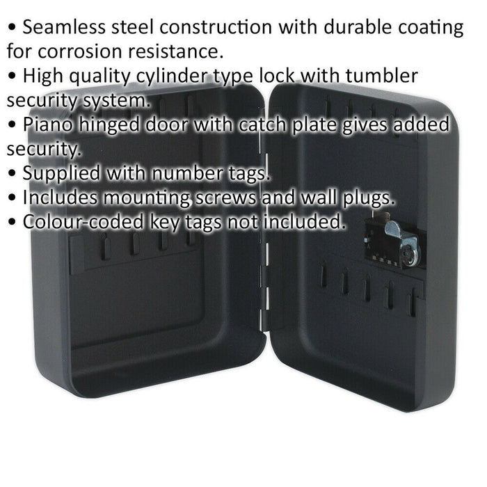Wall Mounted Locking Mini Key Cabinet Safe - 20 Key Capacity 3 Digit Combination Loops