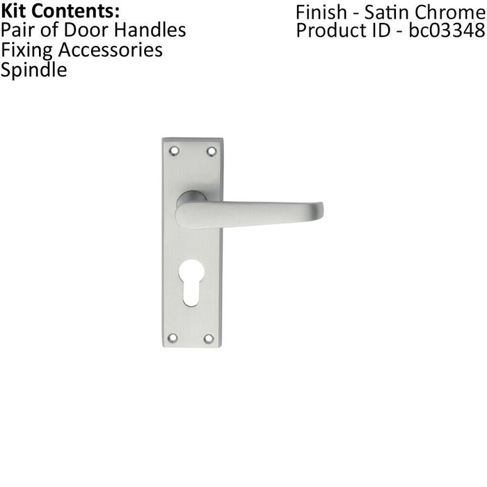 PAIR Straight Victorian Handle on Euro Lock Backplate 150 x 43mm Satin Chrome Loops