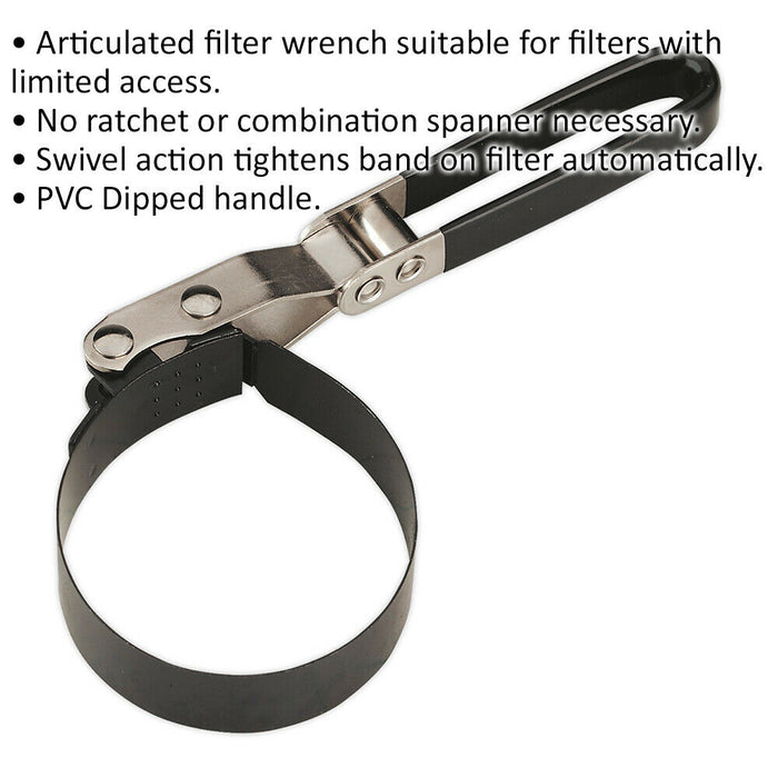 Oil Filter Band Wrench - 73-82mm Capacity - PVC Dipped Handle - Swivel Action Loops