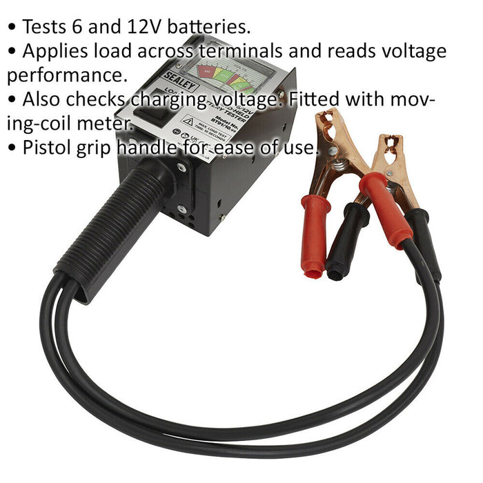 Handheld Battery Tester for 6V & 12V Batteries - Checks Charging Voltage Loops