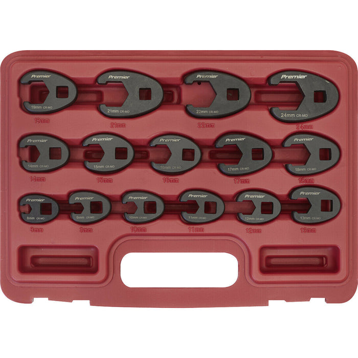 15pc Crows Foot Nut Spanner Socket Set - 3/8" Square Drive Ratchet - PHOSPHATE Loops