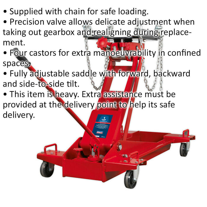Floor Transmission Jack - 1 Tonne Capacity - Safety Chain - 885mm Max Height Loops