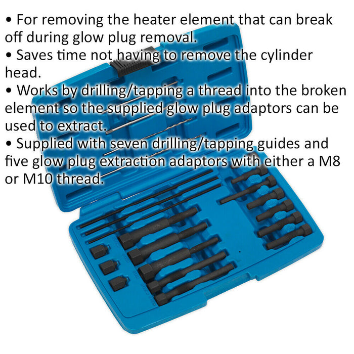 8 & 10mm Glow Plug Heater Element Removal Set - 7 Drilling & Tapping Guides Loops