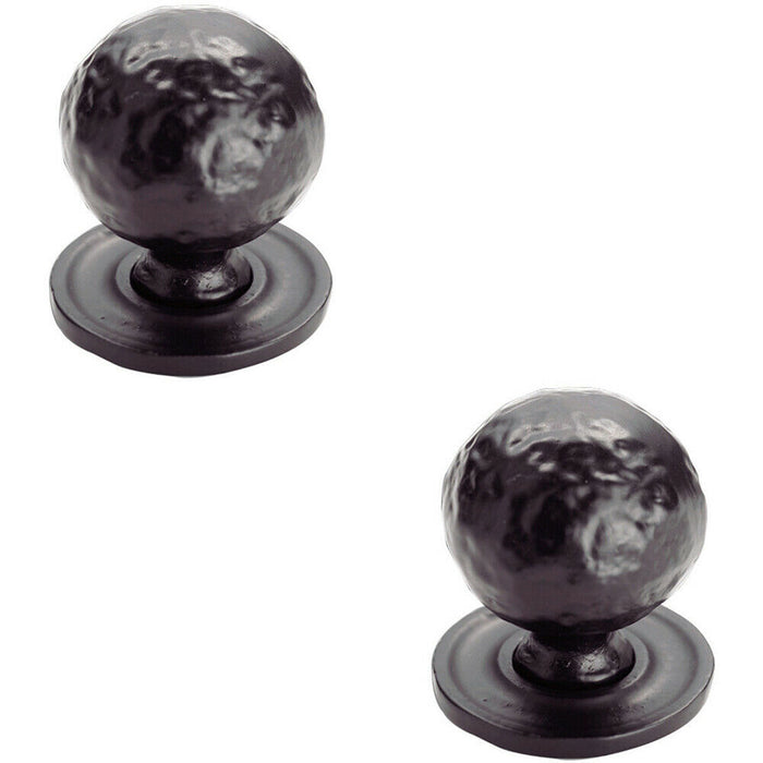 2x Hammered Ball Cupboard Door Knob 33mm Diameter Black Antique Cabinet Handle Loops