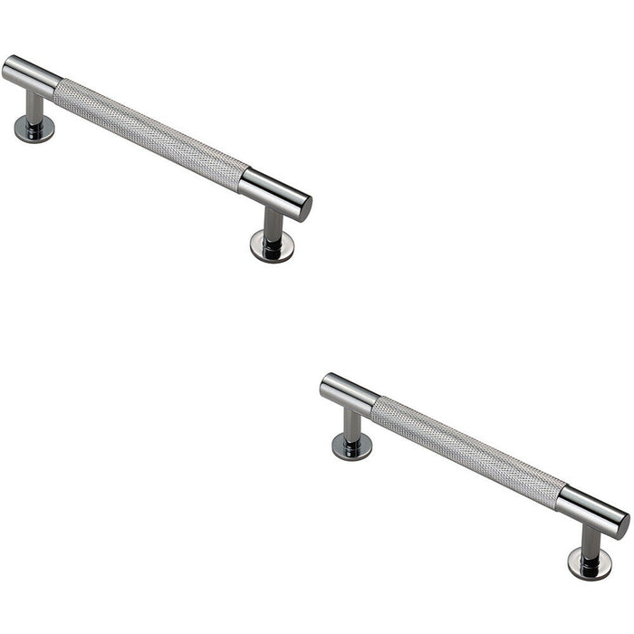 2x Knurled Bar Door Pull Handle 158 x 13mm 128mm Fixing Centres Chrome Loops