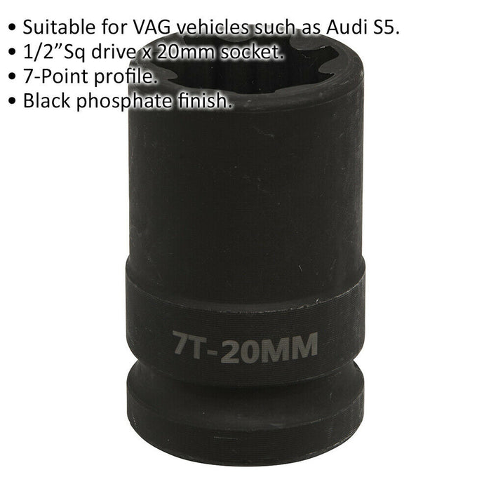 20mm Brake Caliper Socket - 1/2" Sq Drive - 7-Point Profile - for VAG Vehicles Loops