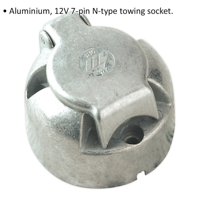 12V Aluminium Towing Socket - N-Type - 7 Pin - Trailer Caravan Electric Lights Loops