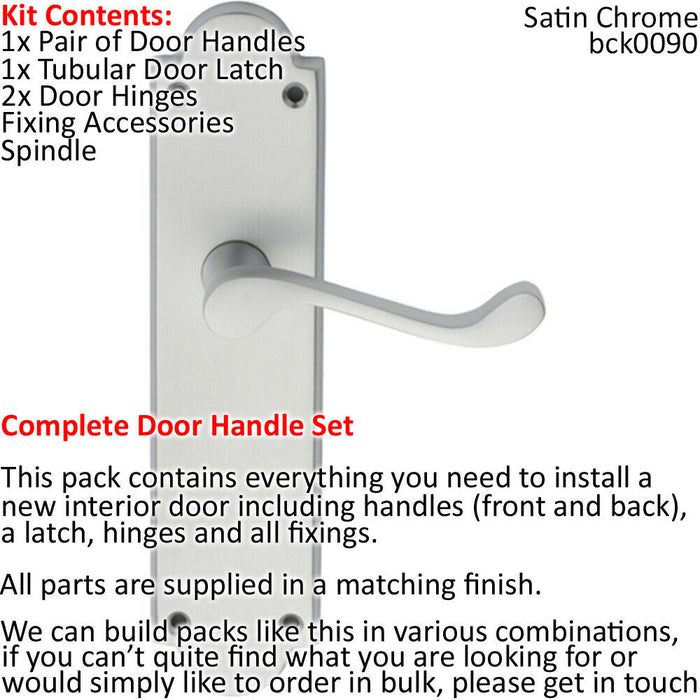 Door Handle & Latch Pack Satin Chrome Victorian Scroll Lever Ornate Backplate Loops