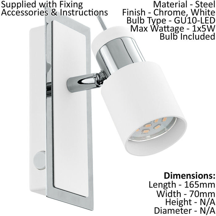 Wall Light Colour Chrome Plated & White Rocker Switch Bulb GU10 1x5W Included Loops